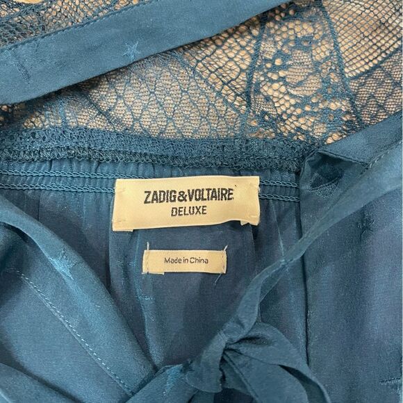 Zadig & Voltaire Dresses Blue Star Print Lace Trim Mini Dress Silk - Picture 9 of 10